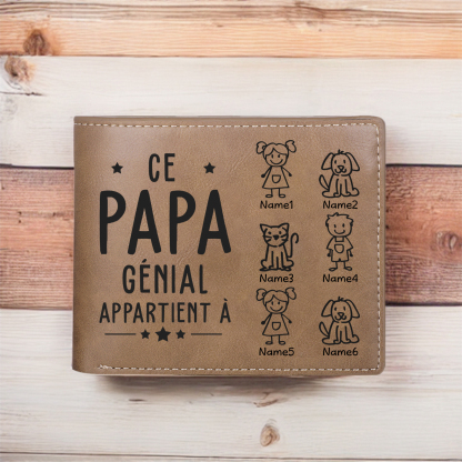 Portefeuille de Homme en Cuir PU Personnalisé 6 Prénoms avec Photo et Texte Classique Cadeau Pour Papa | Jessemade
