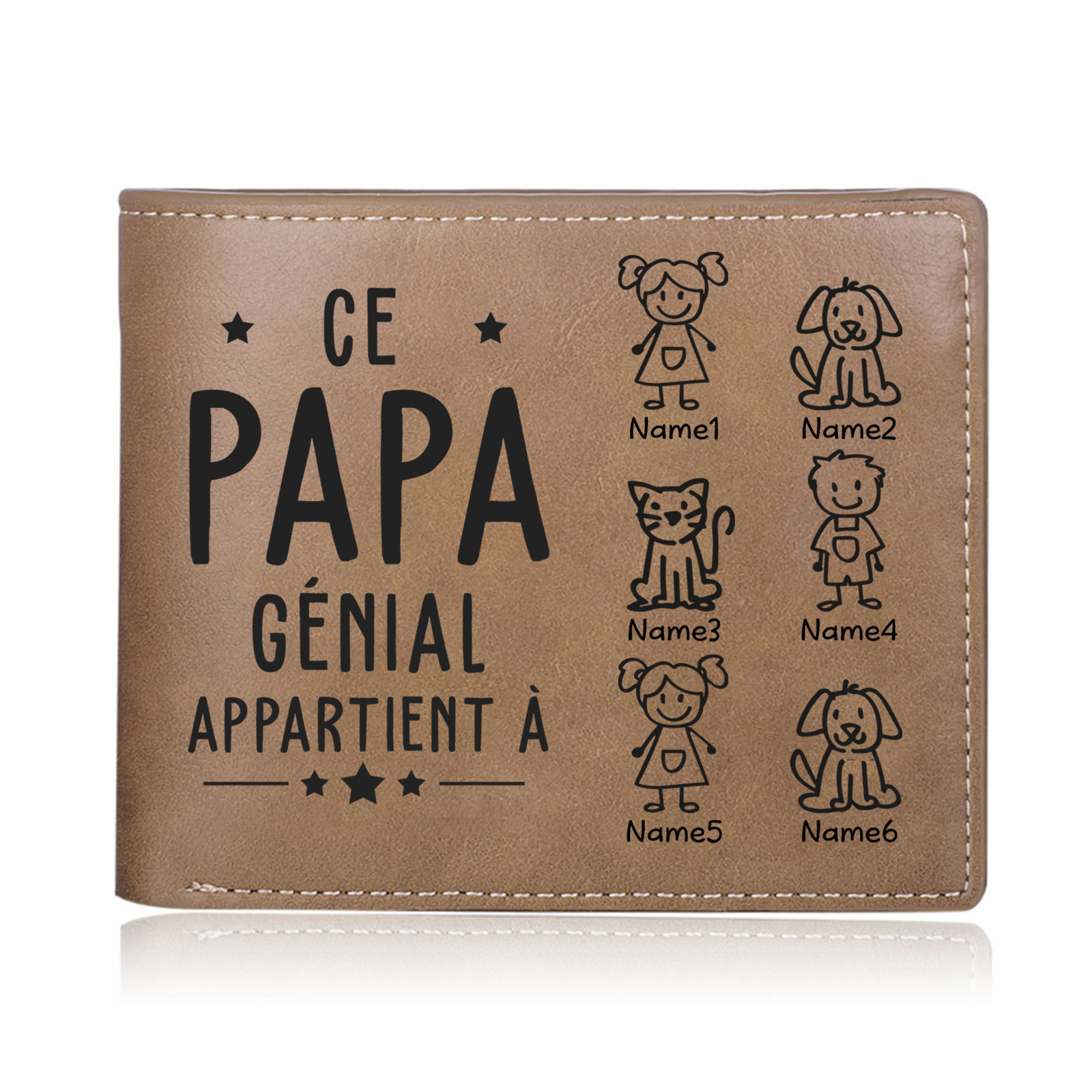 Portefeuille de Homme en Cuir PU Personnalisé 6 Prénoms avec Photo et Texte Classique Cadeau Pour Papa | Jessemade