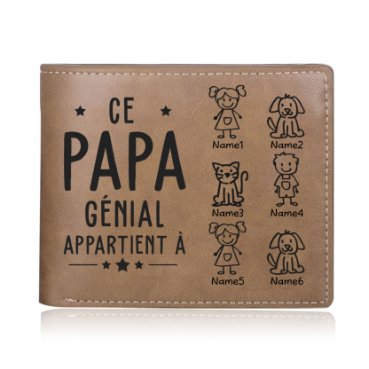 Portefeuille de Homme en Cuir PU Personnalisé 6 Prénoms avec Photo et Texte Classique Cadeau Pour Papa | Jessemade