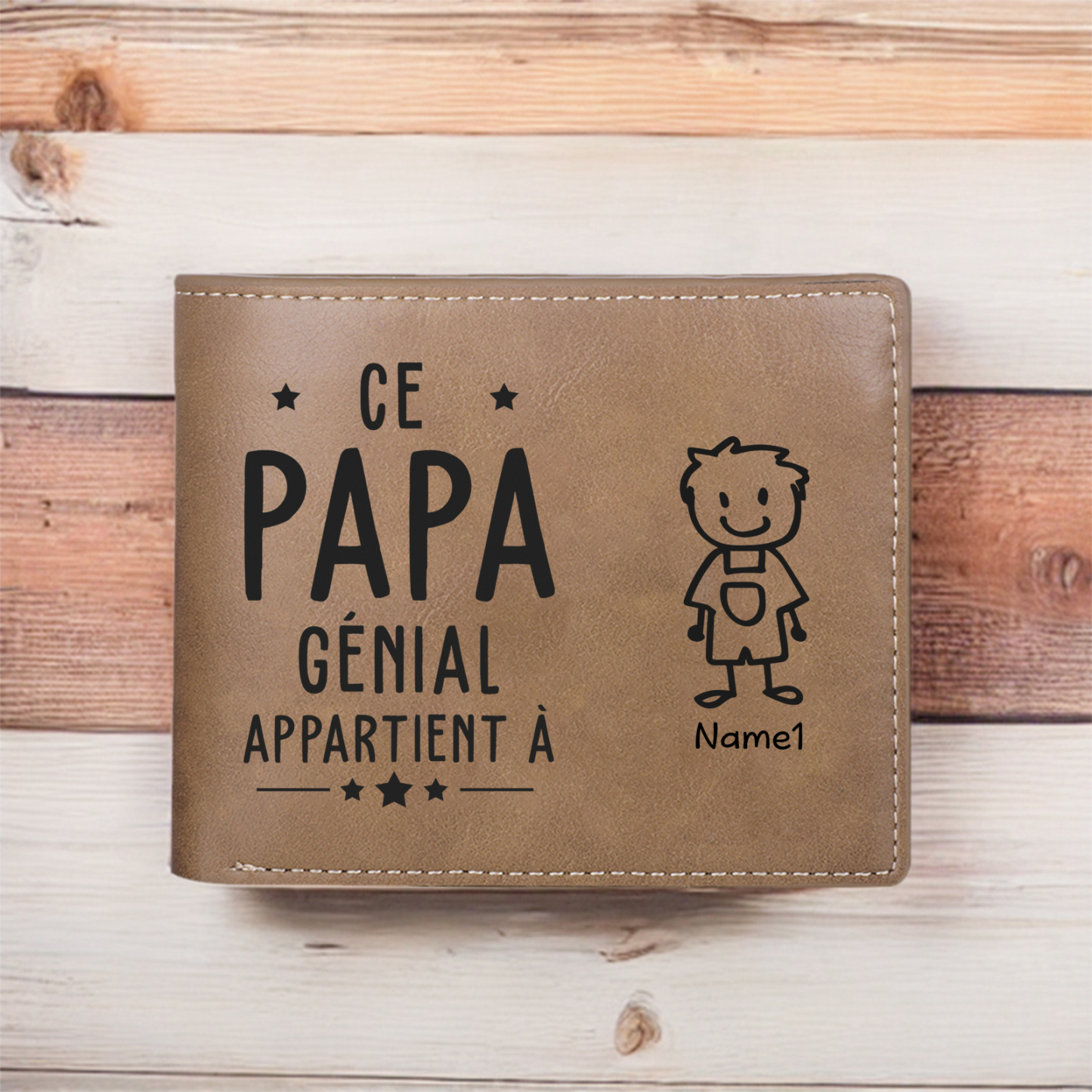 Portefeuille en Cuir 1 Prénom Personnalisé avec photo et texte Classique Homme Cadeau Pour Papa | Jessemade