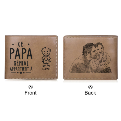 Portefeuille en Cuir 1 Prénom Personnalisé avec photo et texte Classique Homme Cadeau Pour Papa | Jessemade