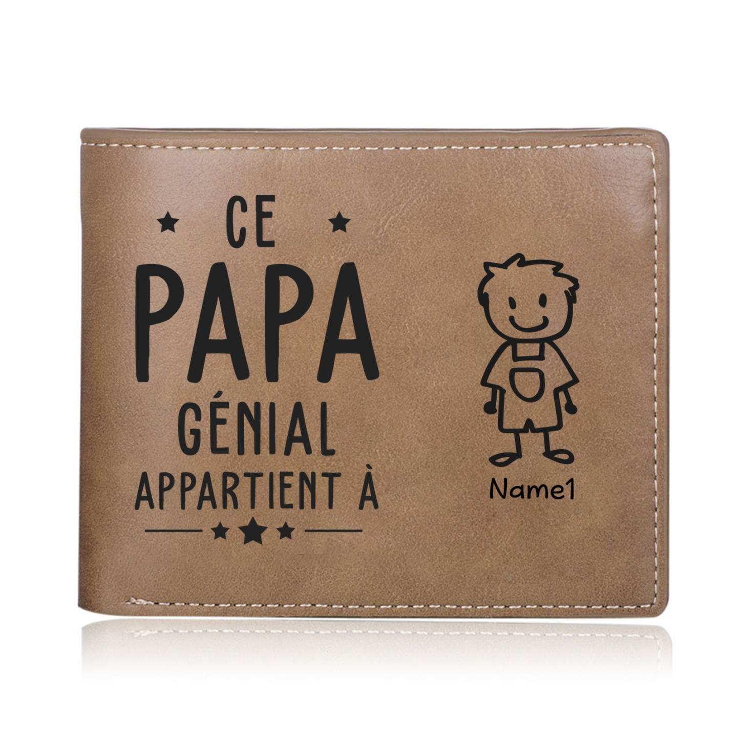 Portefeuille en Cuir 1 Prénom Personnalisé avec photo et texte Classique Homme Cadeau Pour Papa | Jessemade
