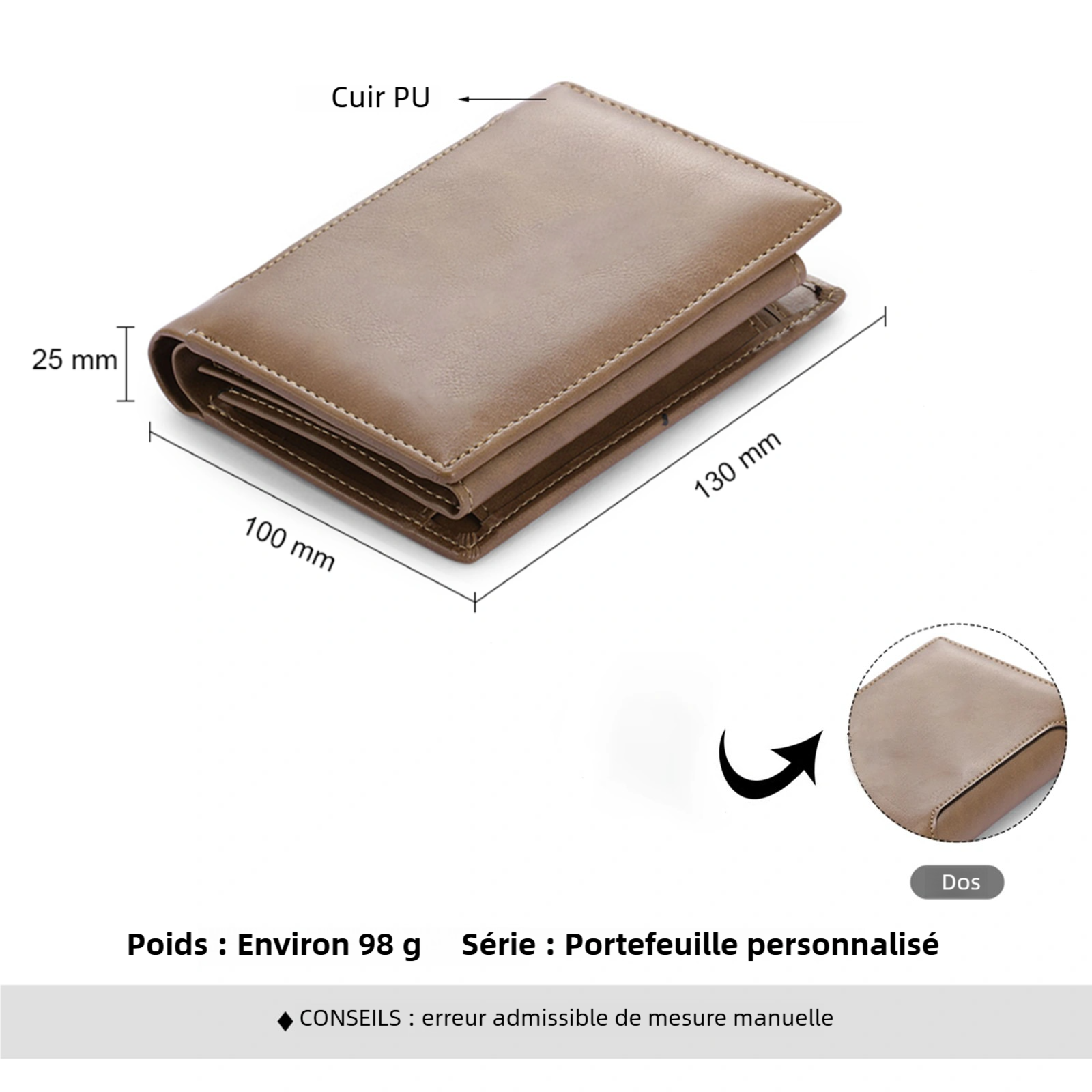 Portefeuille Personnalisé en Cuir pu avec Prénoms et Message « Je t'aime pour toujours et à jamais » pour Homme