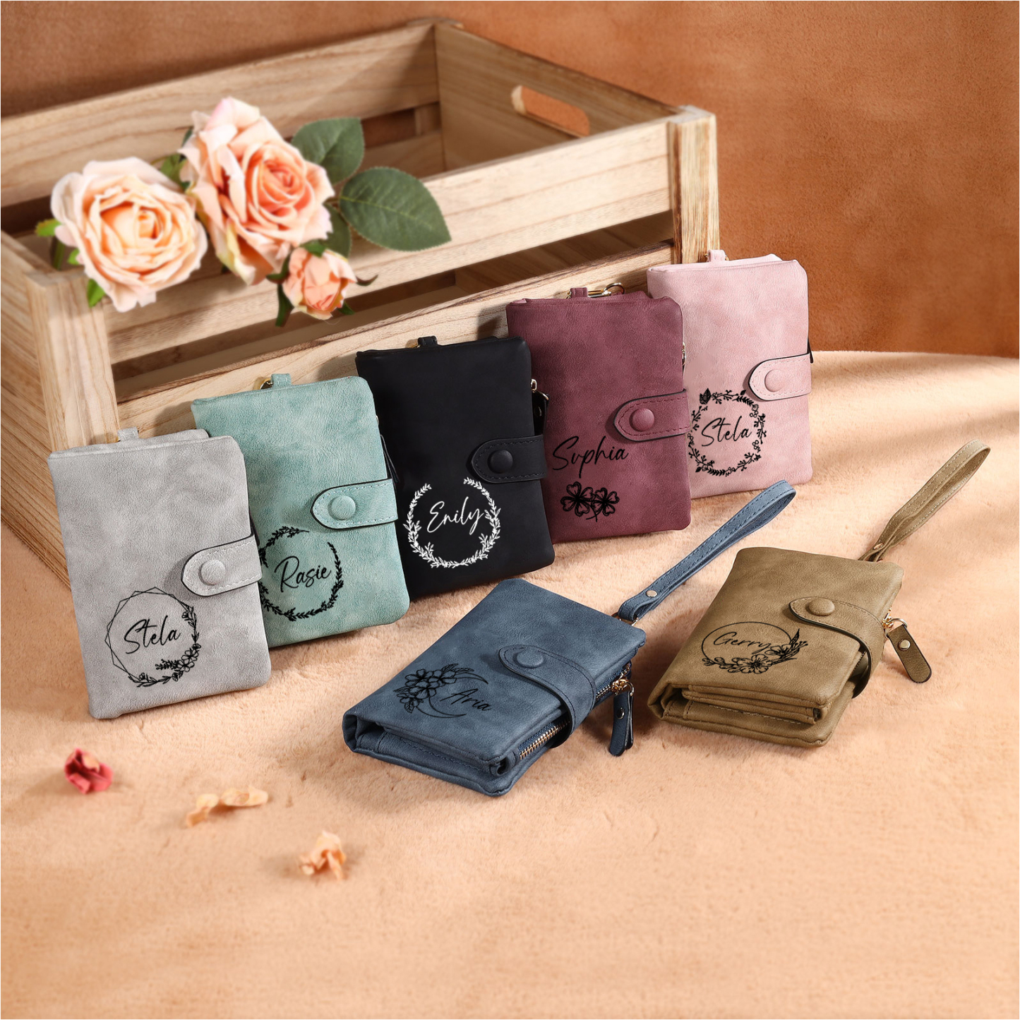 Portefeuille Personnalisé avec 1 Prénom 7 Couleurs Disponibles Porte-monnaie en cuir pour Femme | Jessemade