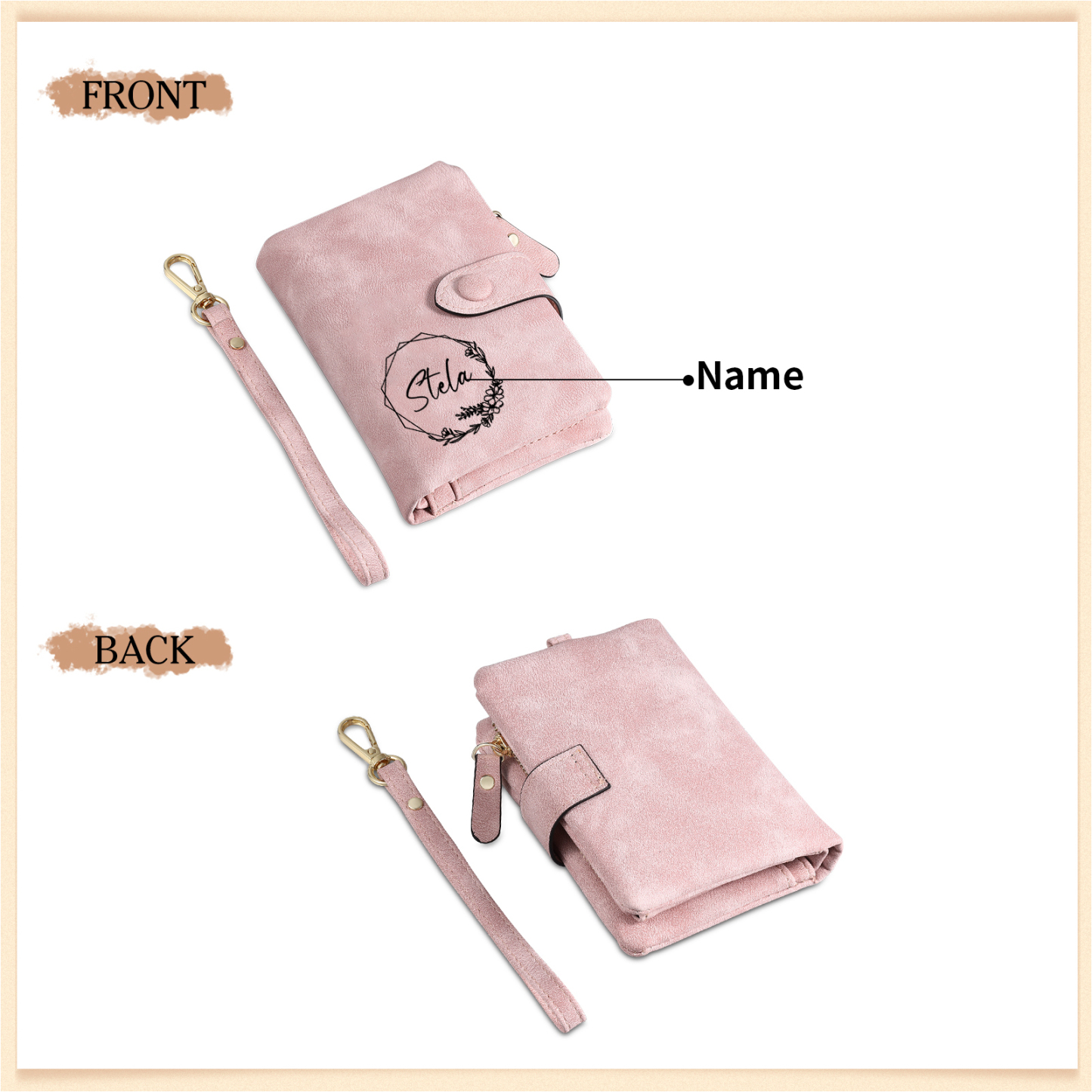 Portefeuille Personnalisé avec 1 Prénom 7 Couleurs Disponibles Porte-monnaie en cuir pour Femme | Jessemade