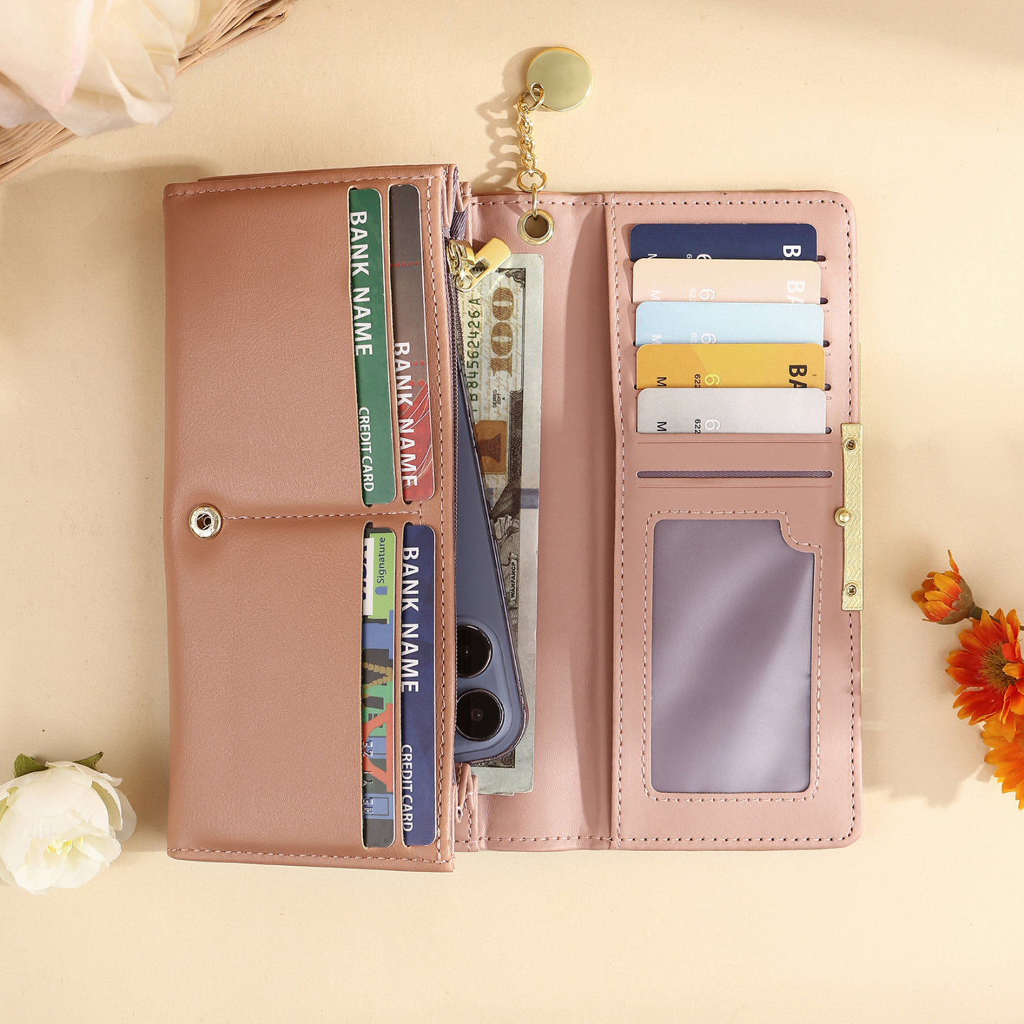 À Mamie - Portefeuille Femme Personnalisé long en Cuir PU avec 2 Dessins et 2 Prénoms Porte-monnaie pour Mamie | Jessemade