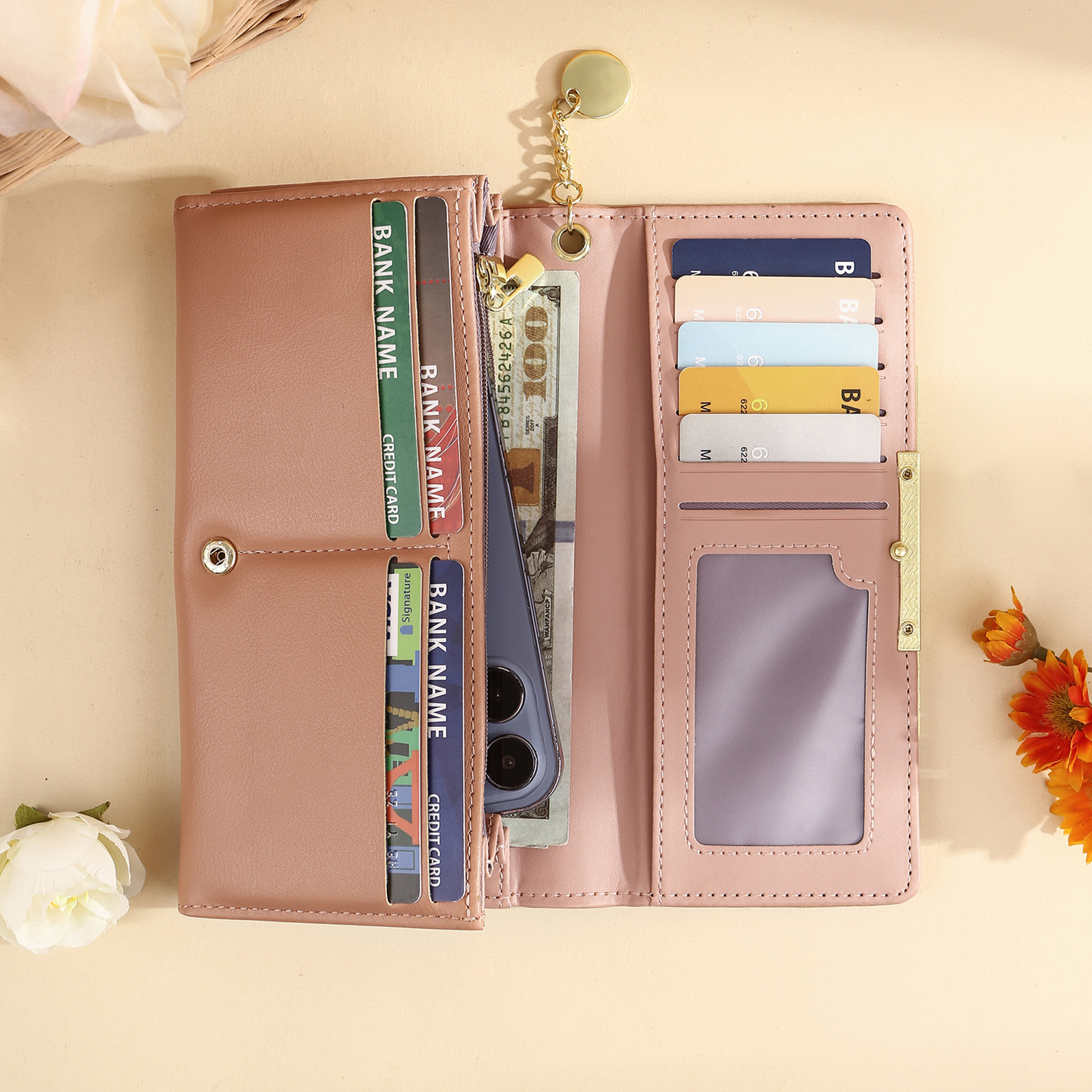 À Mamie - Portefeuille Femme Personnalisé long en Cuir PU avec 2 Dessins et 2 Prénoms Porte-monnaie pour Mamie | Jessemade