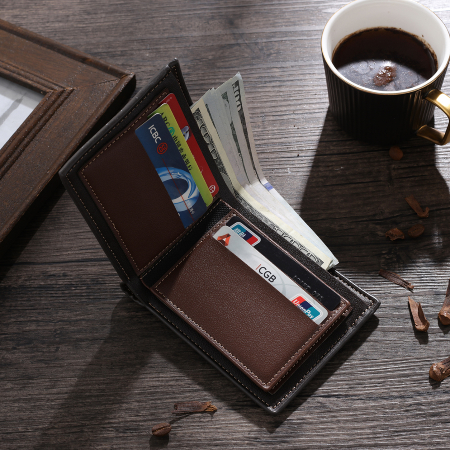 Portefeuille Classique Photo Personnalisée avec Prénoms et Lettre Porte-Monnaie en cuir pour Homme | Jessemade