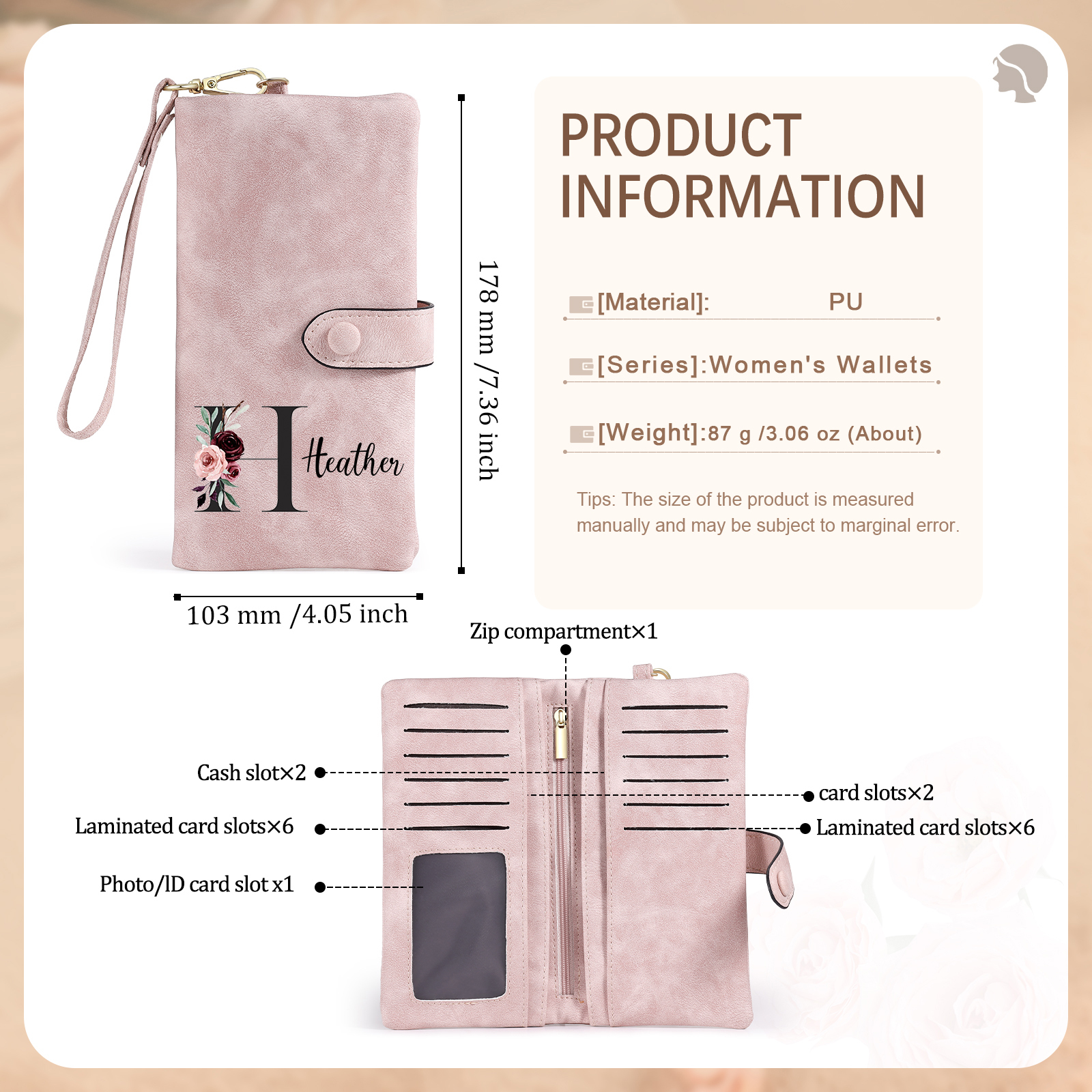Portefeuille Personnalisé avec 1 Prénom et Initiale Porte-monnaie pour Femme | Jessemade