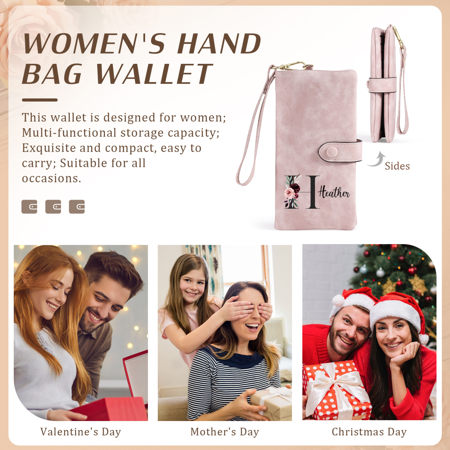 Portefeuille Personnalisé avec 1 Prénom et Initiale Porte-monnaie pour Femme | Jessemade