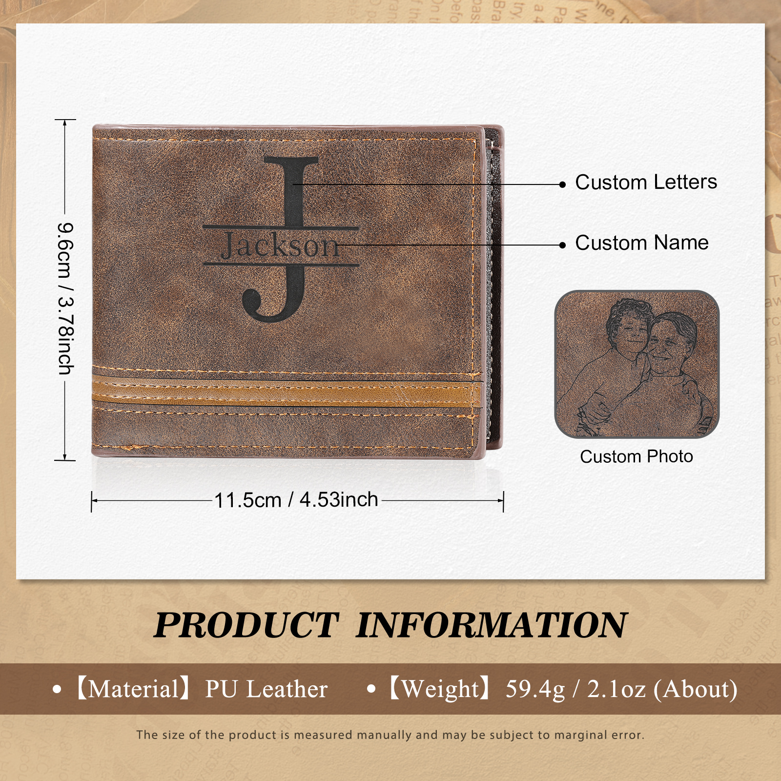 Portefeuille Homme Photo Personnalisée avec Prénom et Lettre Porte-Monnaie en cuir pour Homme | Jessemade