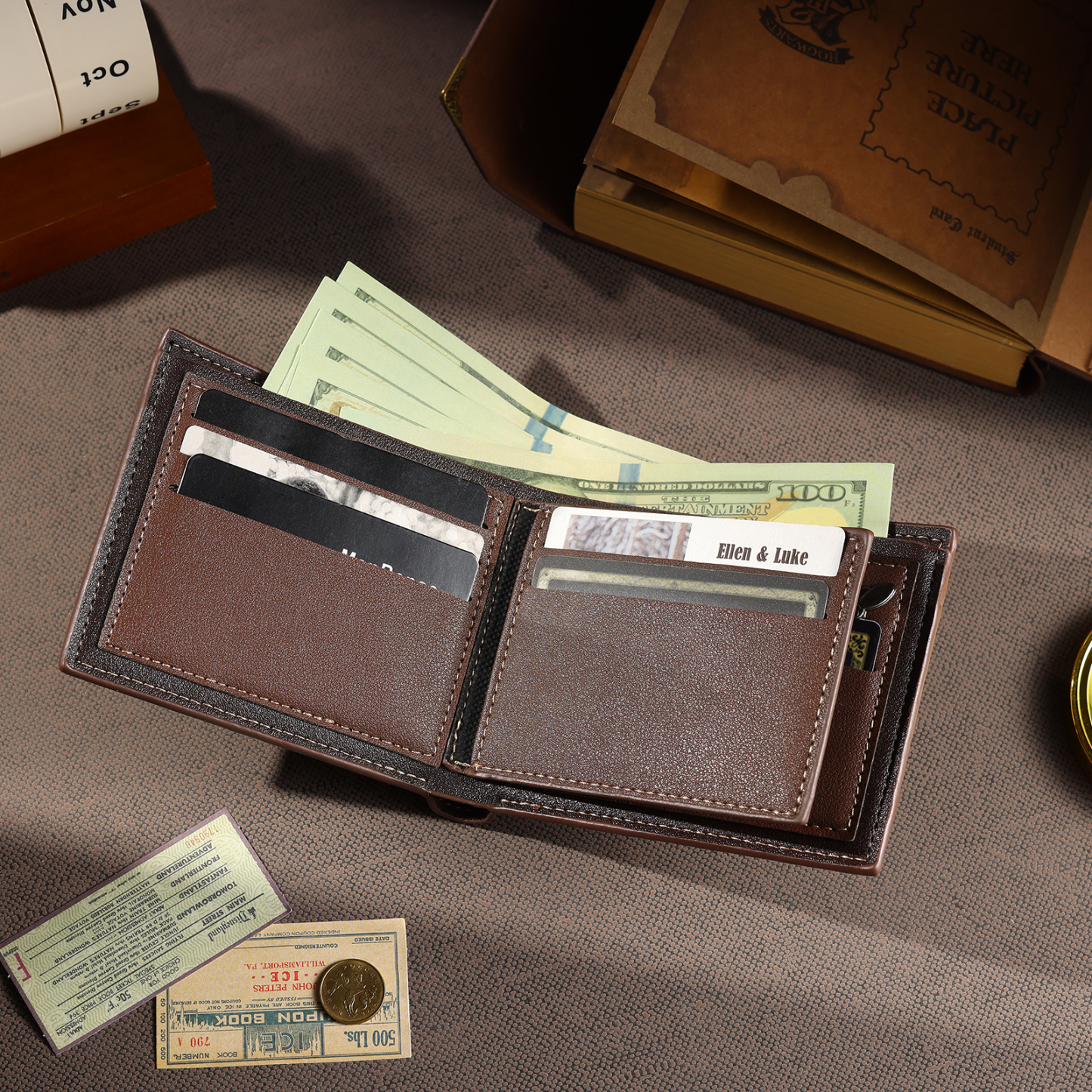 Portefeuille Homme Photo Personnalisée avec Prénom et Lettre Porte-Monnaie en cuir pour Homme | Jessemade