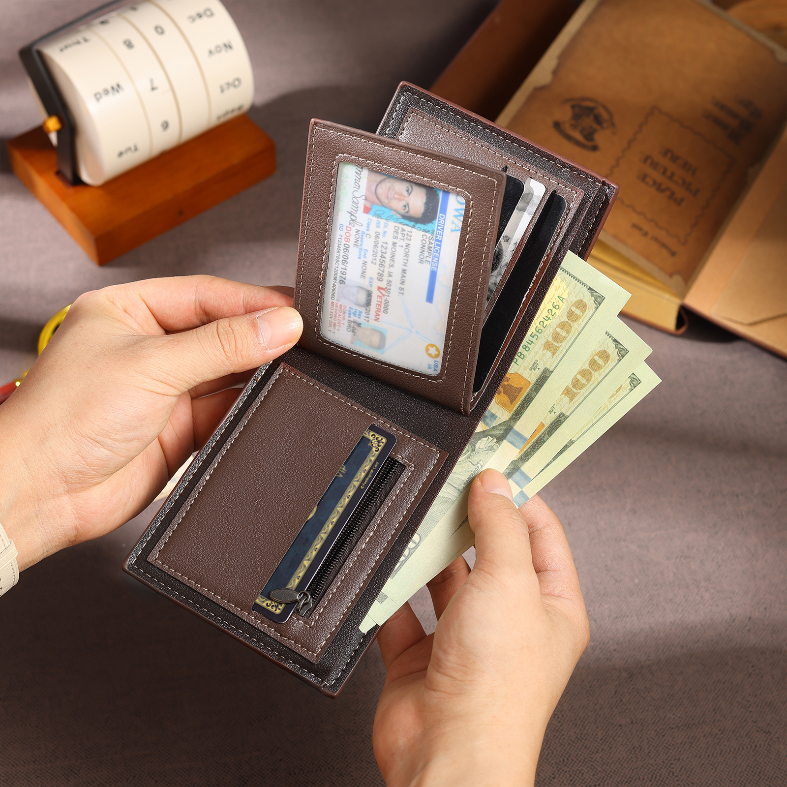 Portefeuille Homme Photo Personnalisée avec Prénom et Lettre Porte-Monnaie en cuir pour Homme | Jessemade