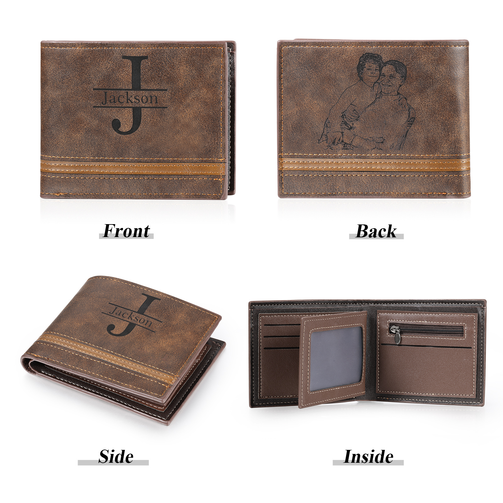 Portefeuille Homme Photo Personnalisée avec Prénom et Lettre Porte-Monnaie en cuir pour Homme | Jessemade