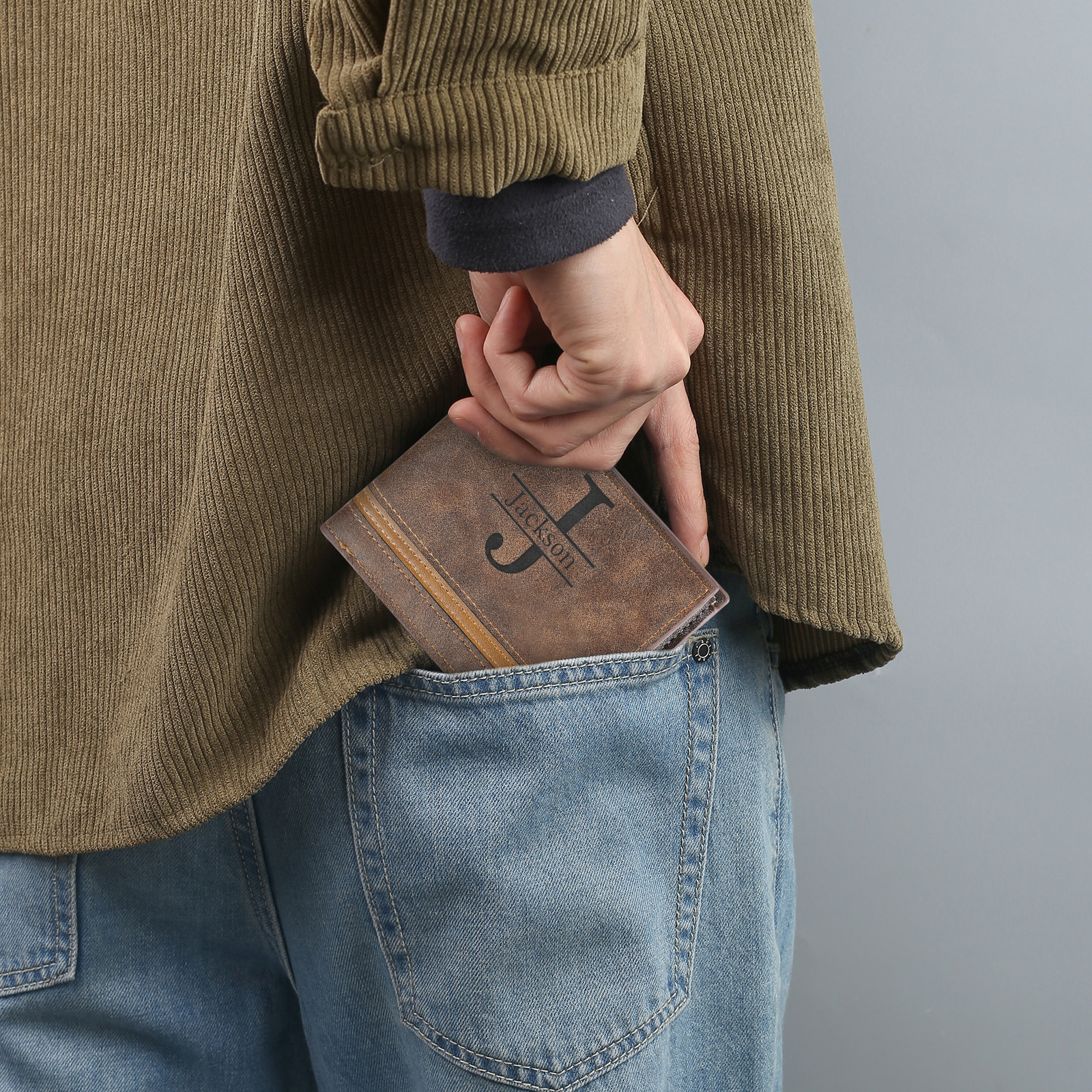 Portefeuille Homme Photo Personnalisée avec Prénom et Lettre Porte-Monnaie en cuir pour Homme | Jessemade
