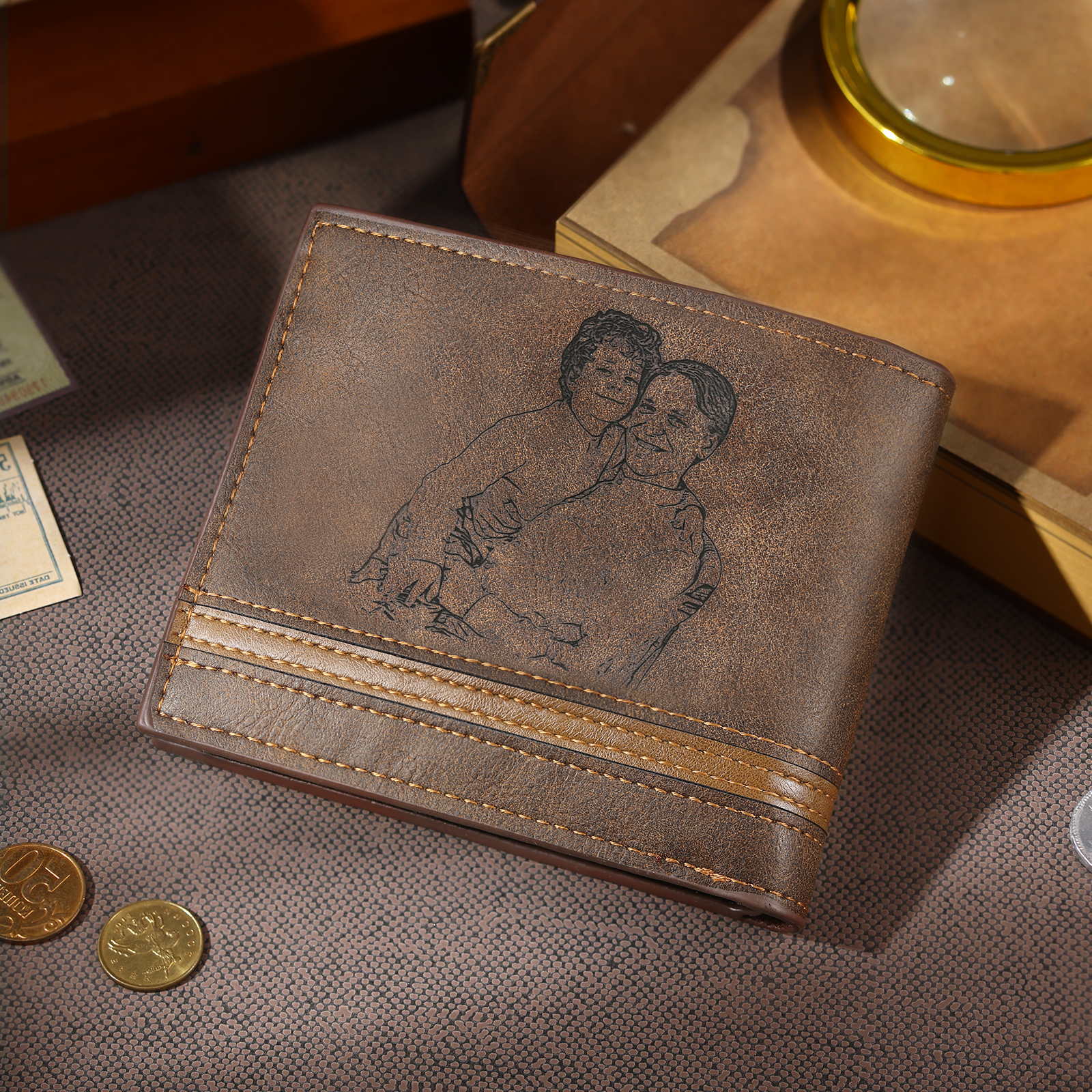 Portefeuille Homme Photo Personnalisée avec Prénom et Lettre Porte-Monnaie en cuir pour Homme | Jessemade