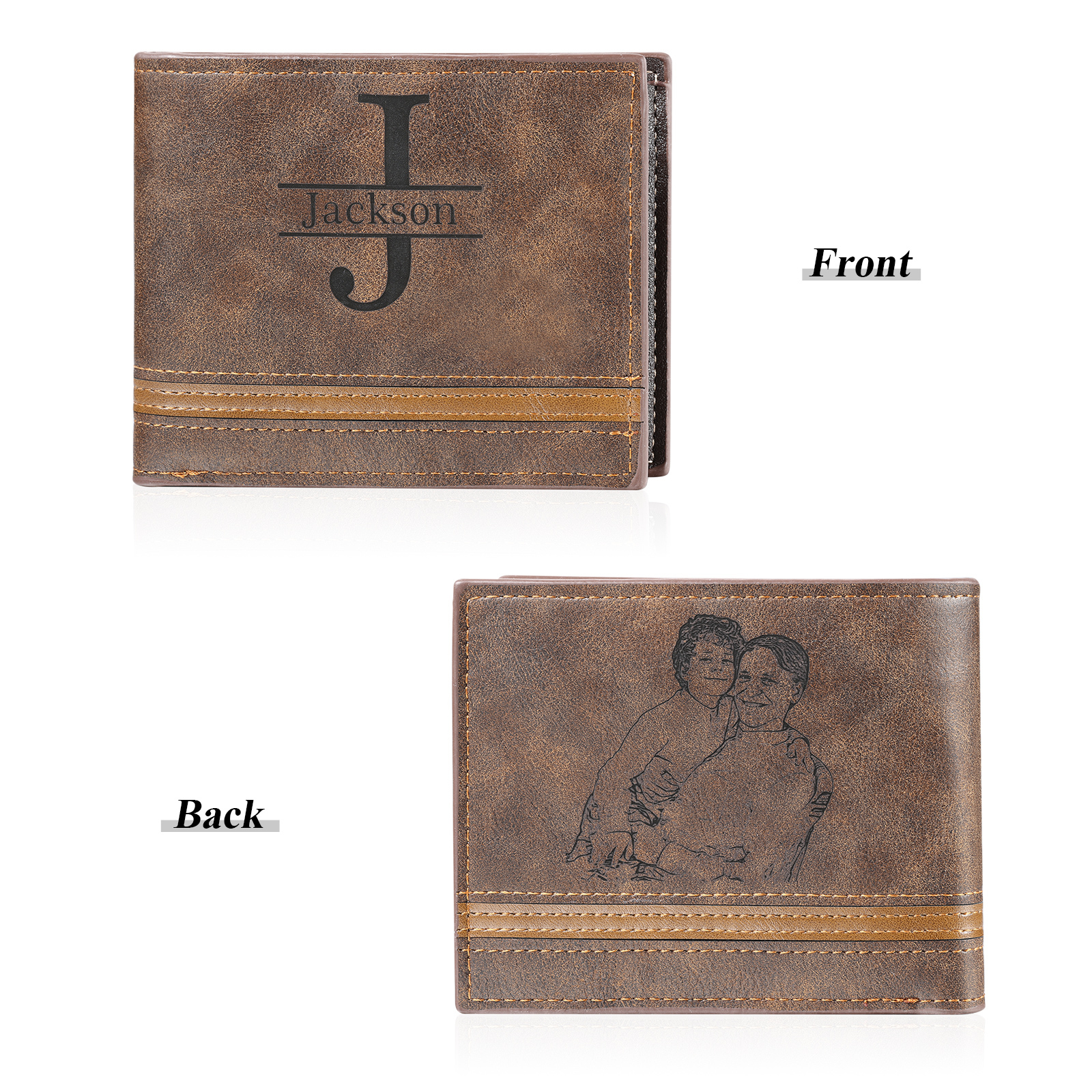 Portefeuille Homme Photo Personnalisée avec Prénom et Lettre Porte-Monnaie en cuir pour Homme | Jessemade