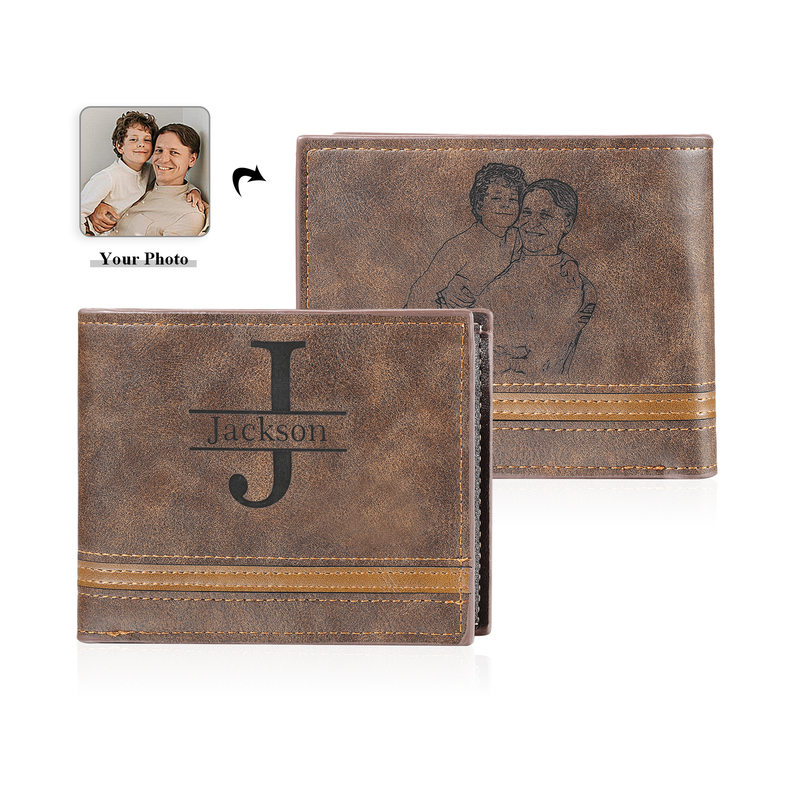 Portefeuille Homme Photo Personnalisée avec Prénom et Lettre Porte-Monnaie en cuir pour Homme | Jessemade