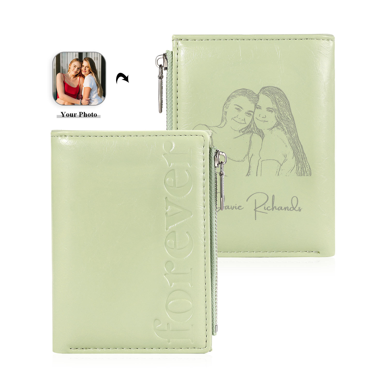 Portefeuille en cuir Personnalisé avec Photo et Texte Porte-monnaie 4 couleurs choisies pour Femme  | Jessemade