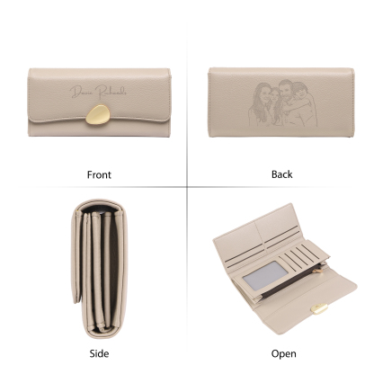 Portefeuille Femme Personnalisé Long en Cuir PU avec Photo et Prénoms Porte-monnaie pour Femme | Jessemade