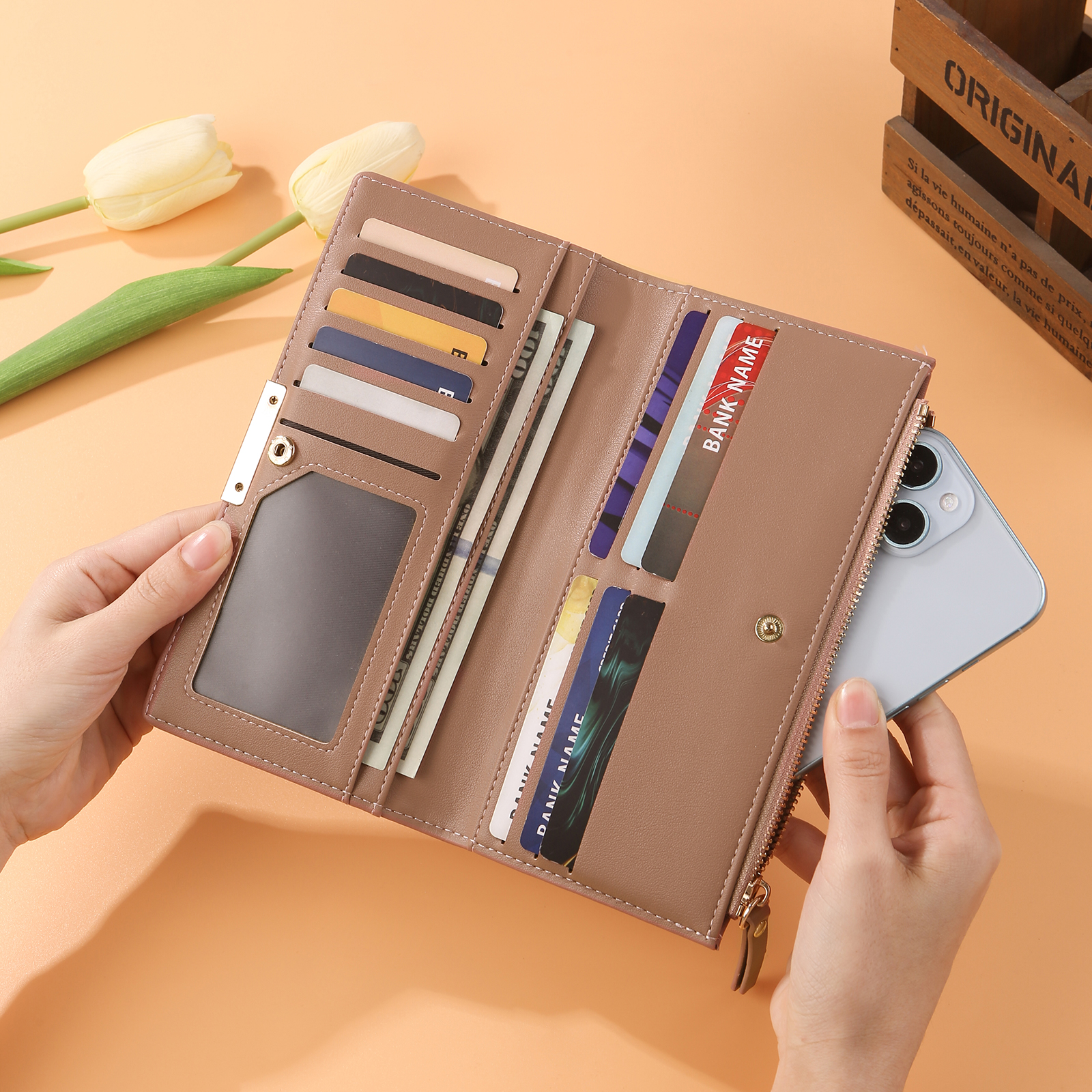 Portefeuille en cuir long Personnalisé avec Photo Porte-monnaie pour Femme  | Jessemade