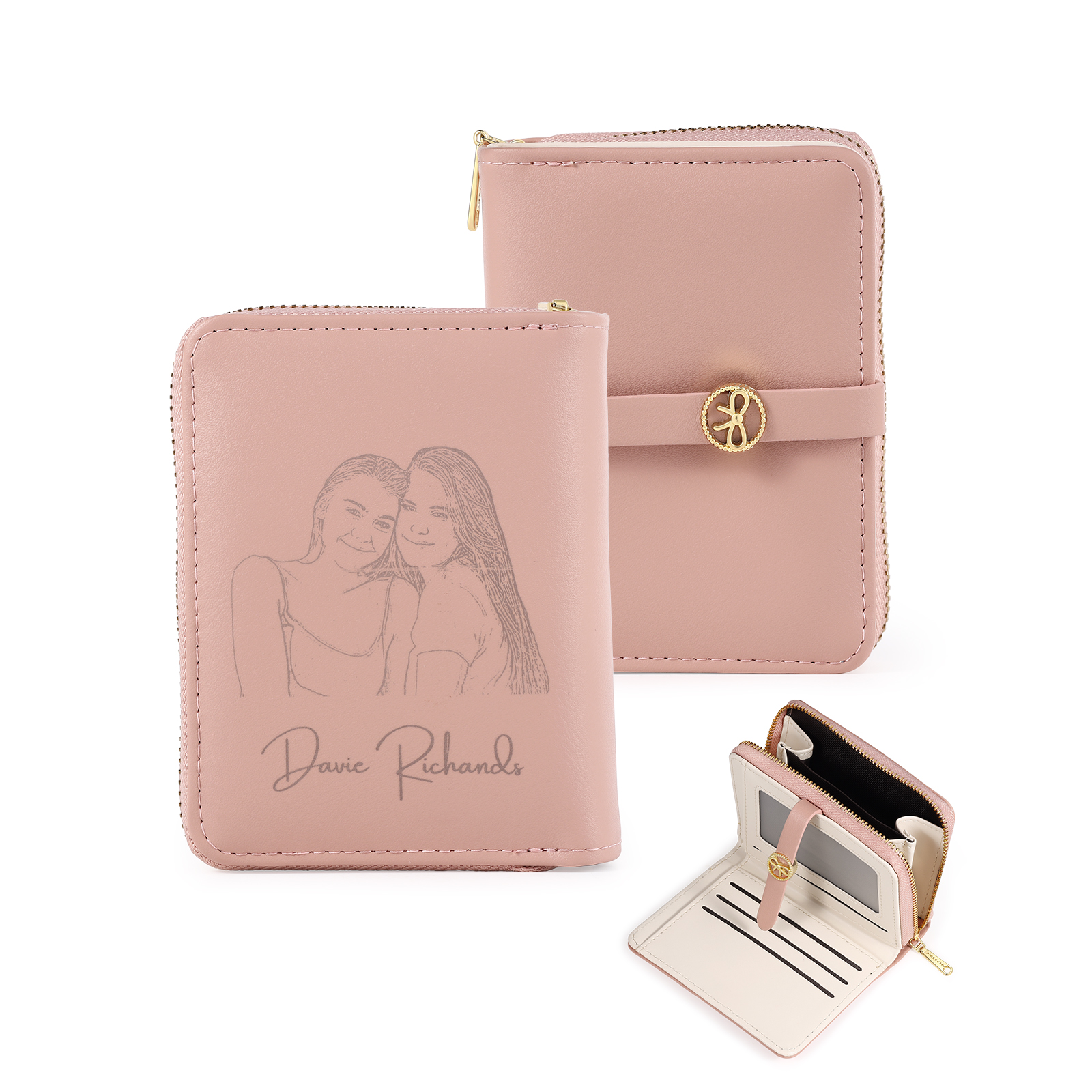Portefeuille Femme Photo Personnalisée avec Texte Porte-monnaie 3 Couleurs Disponibles | Jessemade