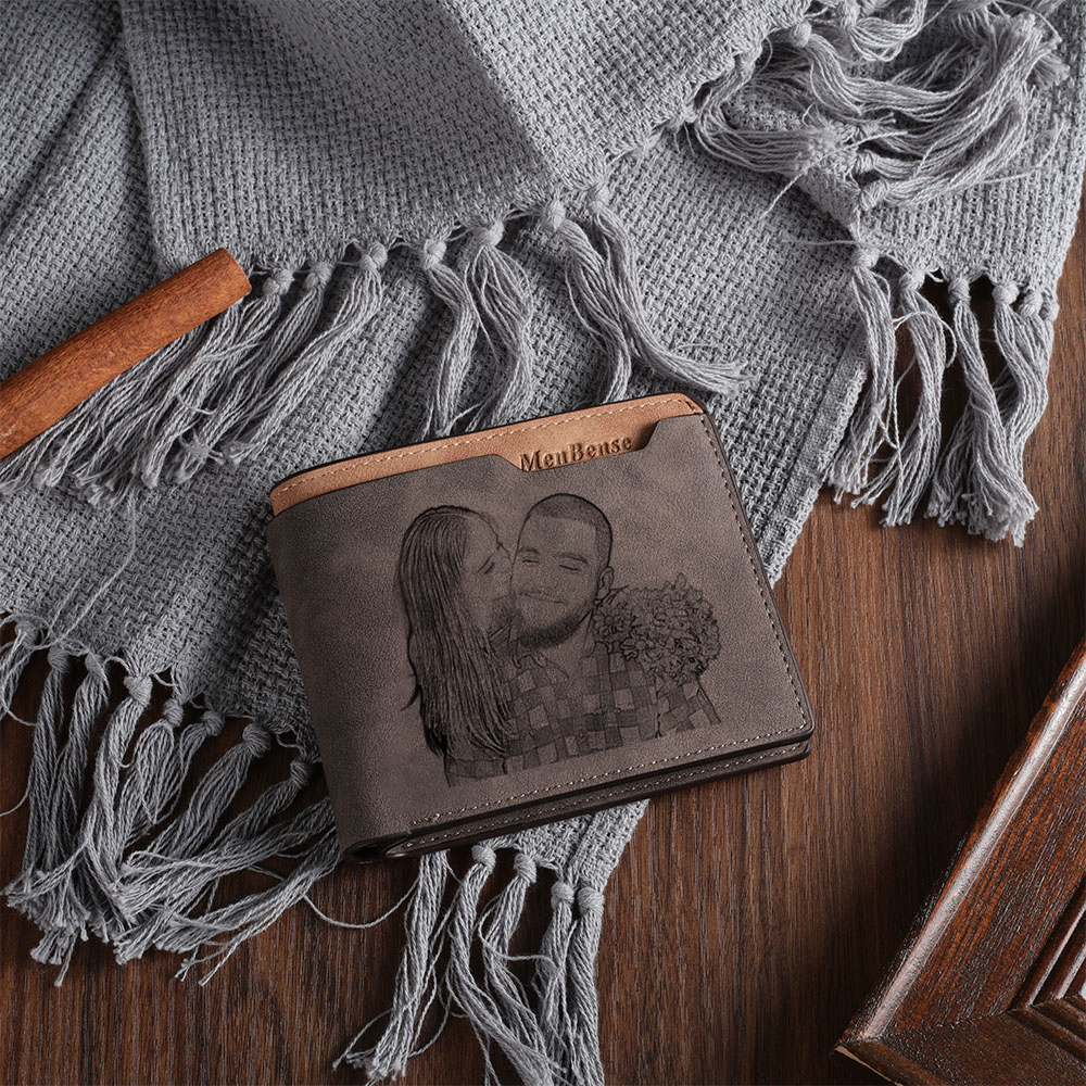 Portefeuille en cuir PU Photo Personnalisée avec Texte Date et Lettre Porte-Monnaie pour Homme | Jessemade