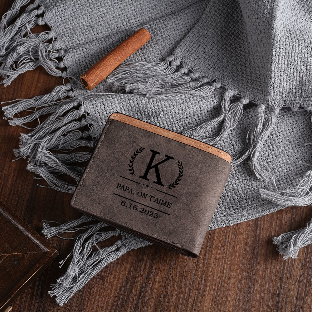 Portefeuille en cuir PU Photo Personnalisée avec Texte Date et Lettre Porte-Monnaie pour Homme | Jessemade