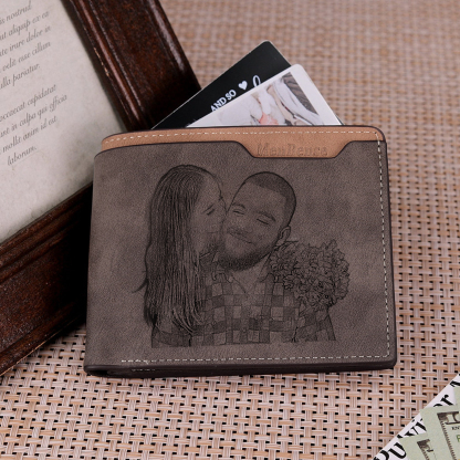 Portefeuille en cuir PU Photo Personnalisée avec Texte Date et Lettre Porte-Monnaie pour Homme | Jessemade