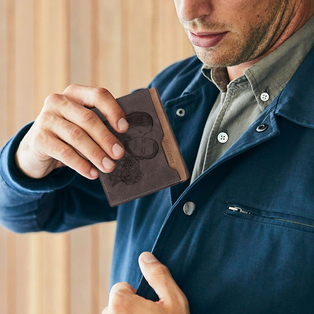 Portefeuille en cuir PU Photo Personnalisée avec Texte Date et Lettre Porte-Monnaie pour Homme | Jessemade