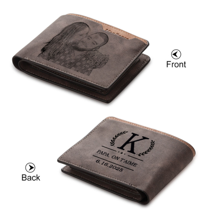 Portefeuille en cuir PU Photo Personnalisée avec Texte Date et Lettre Porte-Monnaie pour Homme | Jessemade