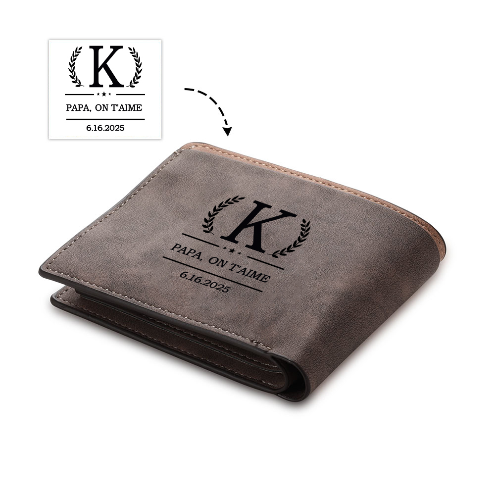 Portefeuille en cuir PU Photo Personnalisée avec Texte Date et Lettre Porte-Monnaie pour Homme | Jessemade