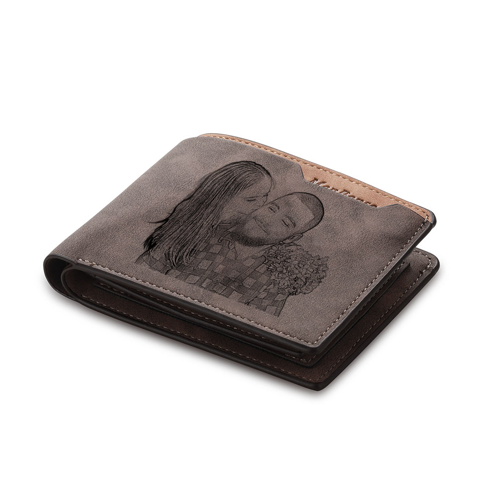 Portefeuille en cuir PU Photo Personnalisée avec Texte Date et Lettre Porte-Monnaie pour Homme | Jessemade