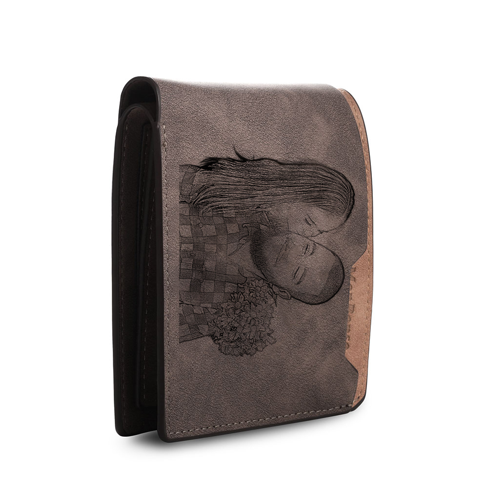 Portefeuille en cuir PU Photo Personnalisée avec Texte Date et Lettre Porte-Monnaie pour Homme | Jessemade