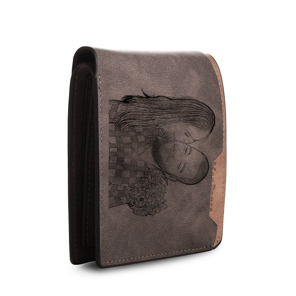 Portefeuille en cuir PU Photo Personnalisée avec Texte Date et Lettre Porte-Monnaie pour Homme | Jessemade
