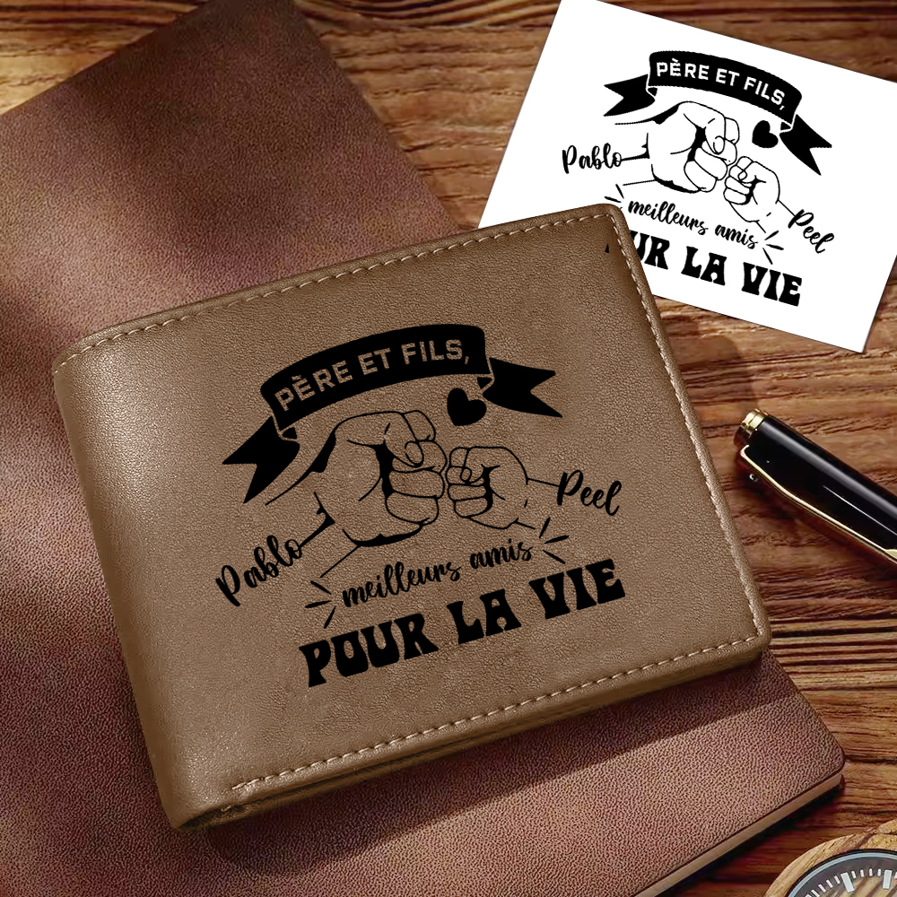 Père et Fils - Portefeuille en cuir PU Photo Personnalisée avec 2 Prénnoms Porte-Monnaie pour Homme | Jessemade
