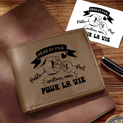 Père et Fils - Portefeuille en cuir PU Photo Personnalisée avec 2 Prénnoms Porte-Monnaie pour Homme | Jessemade