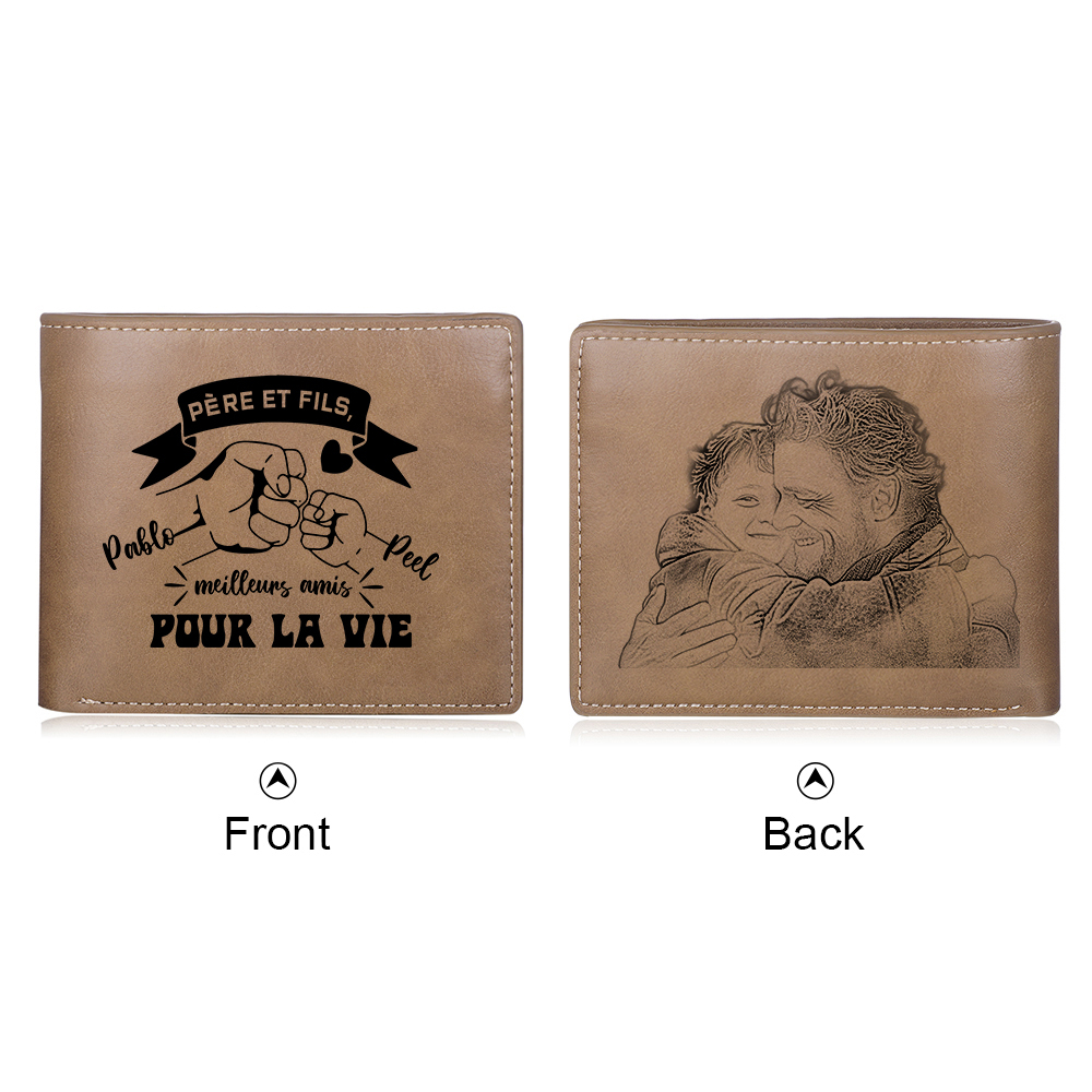 Père et Fils - Portefeuille en cuir PU Photo Personnalisée avec 2 Prénnoms Porte-Monnaie pour Homme | Jessemade