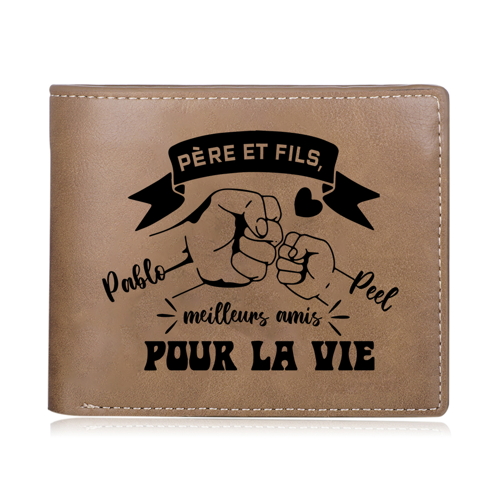 Père et Fils - Portefeuille en cuir PU Photo Personnalisée avec 2 Prénnoms Porte-Monnaie pour Homme | Jessemade