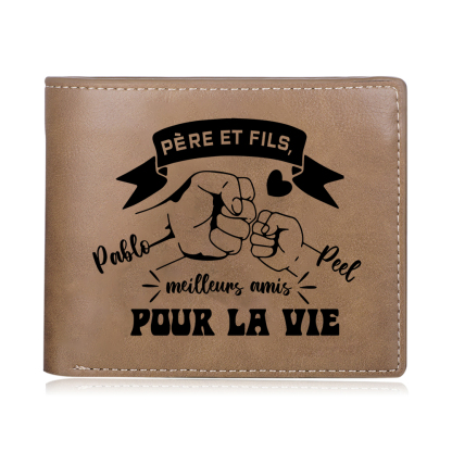 Père et Fils - Portefeuille en cuir PU Photo Personnalisée avec 2 Prénnoms Porte-Monnaie pour Homme | Jessemade
