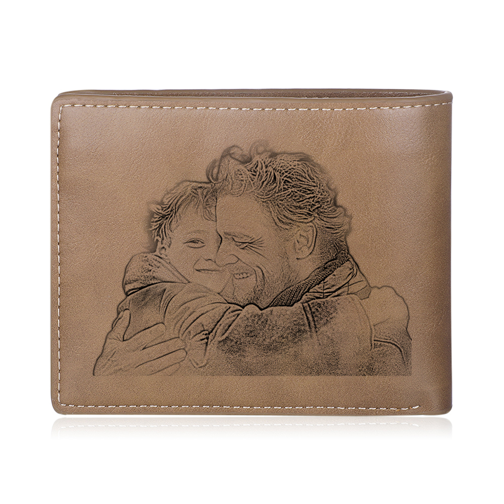 Père et Fils - Portefeuille en cuir PU Photo Personnalisée avec 2 Prénnoms Porte-Monnaie pour Homme | Jessemade