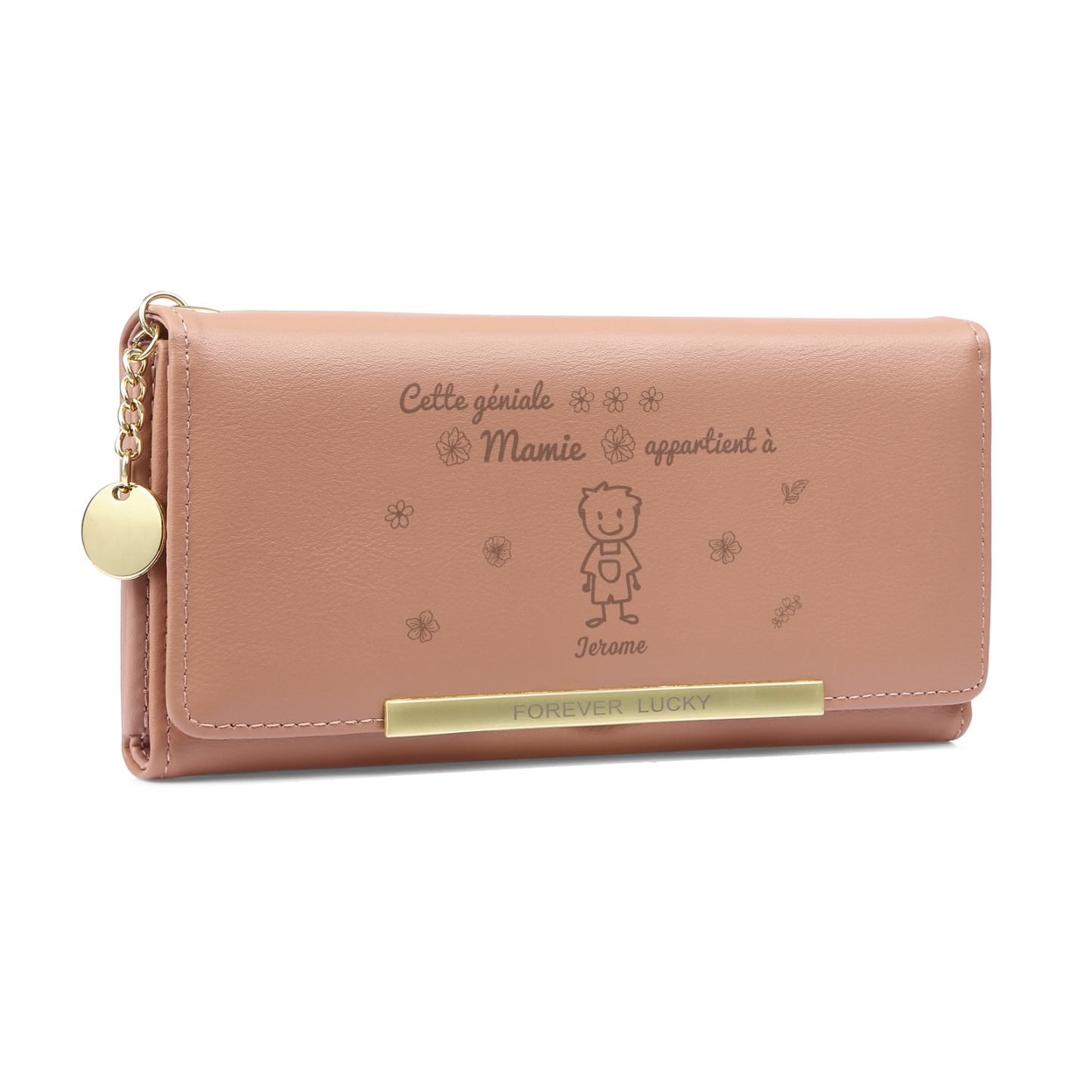 À Maman 3PCS Portefeuille Long Porte-Clés et Carte1 Prénom et Dessin Enfant Personnalisés avec 1 Breloque Enfant | Jessemade
