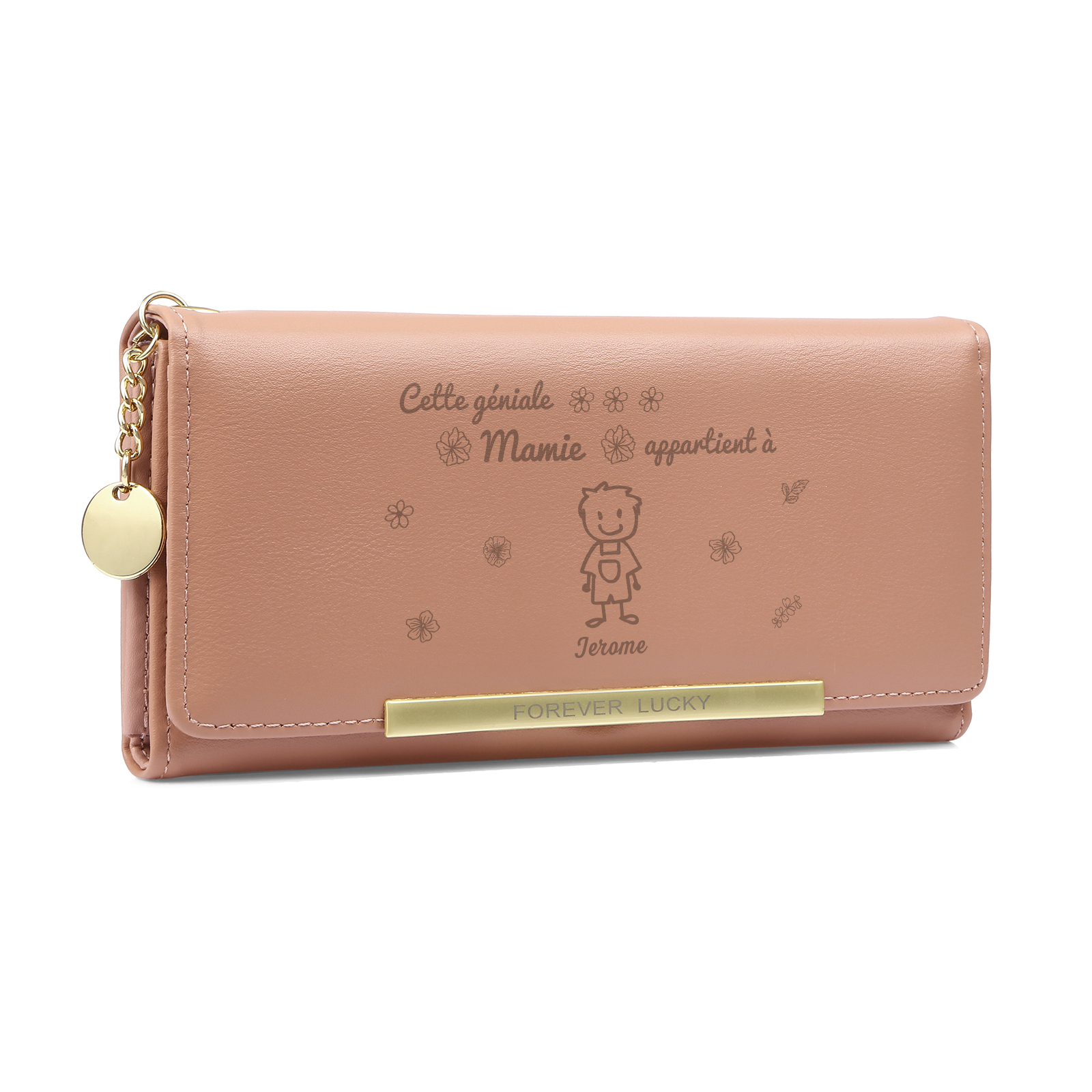 À Mamie - Portefeuille Femme Personnalisé Long en Cuir PU avec 1 Dessin et 1 Prénom Porte-monnaie pour Mamie | Jessemade