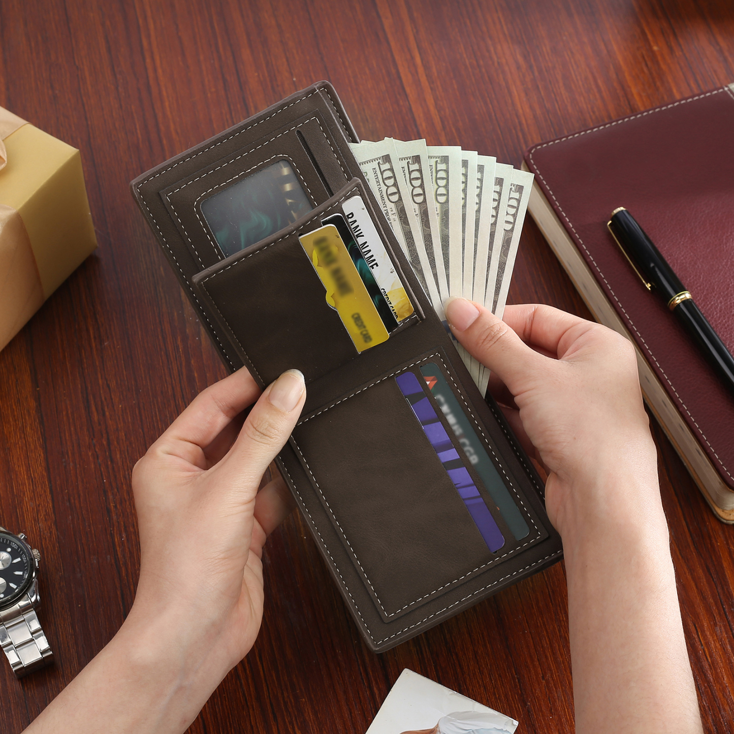 À Papa -Portefeuille Homme en cuir PU Photo Personnalisée avec 6 Prénoms Porte-Monnaie pour Papa | Jessemade
