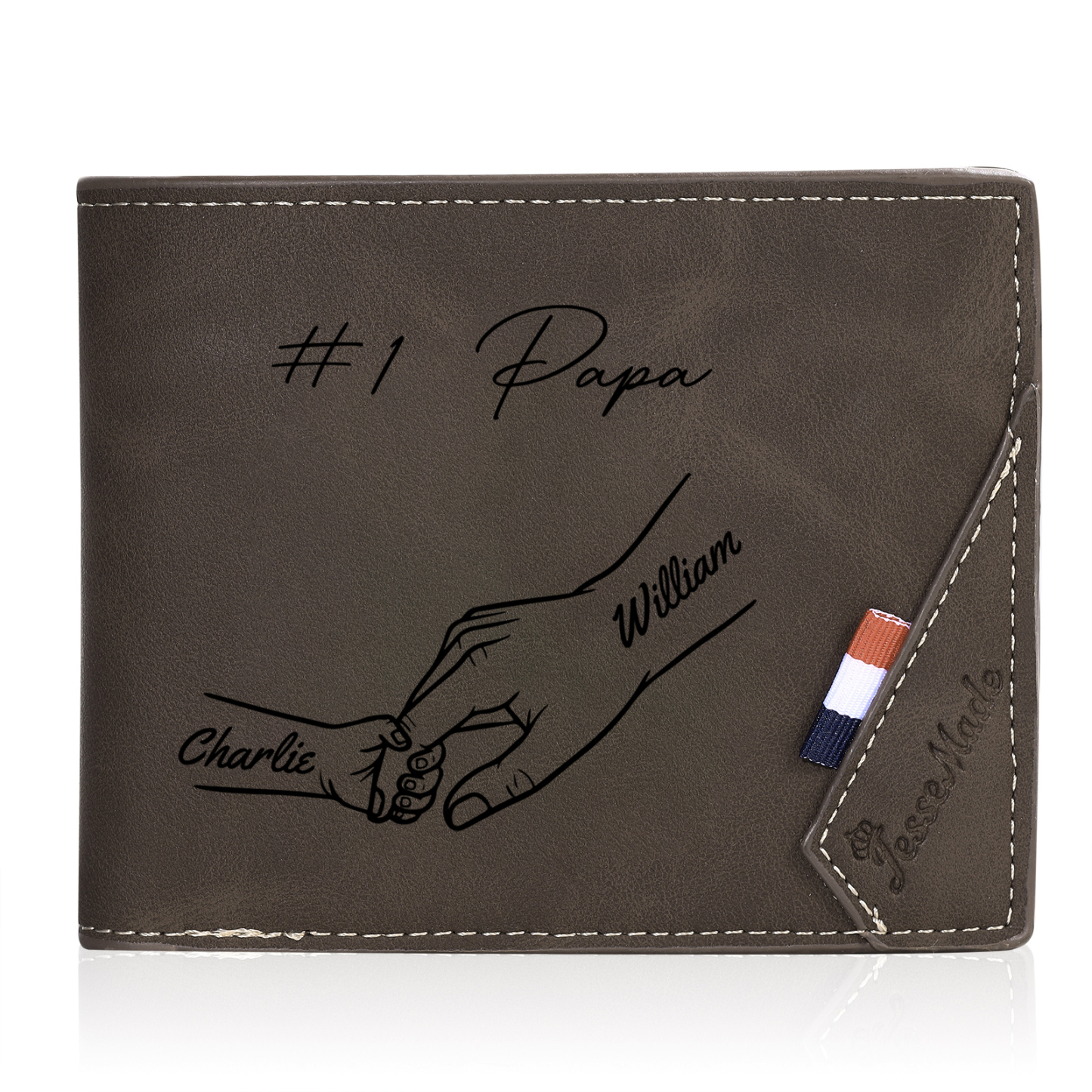 À Papa -Portefeuille Homme en cuir PU Photo Personnalisée avec 2 Prénoms Porte-Monnaie pour Papa | Jessemade