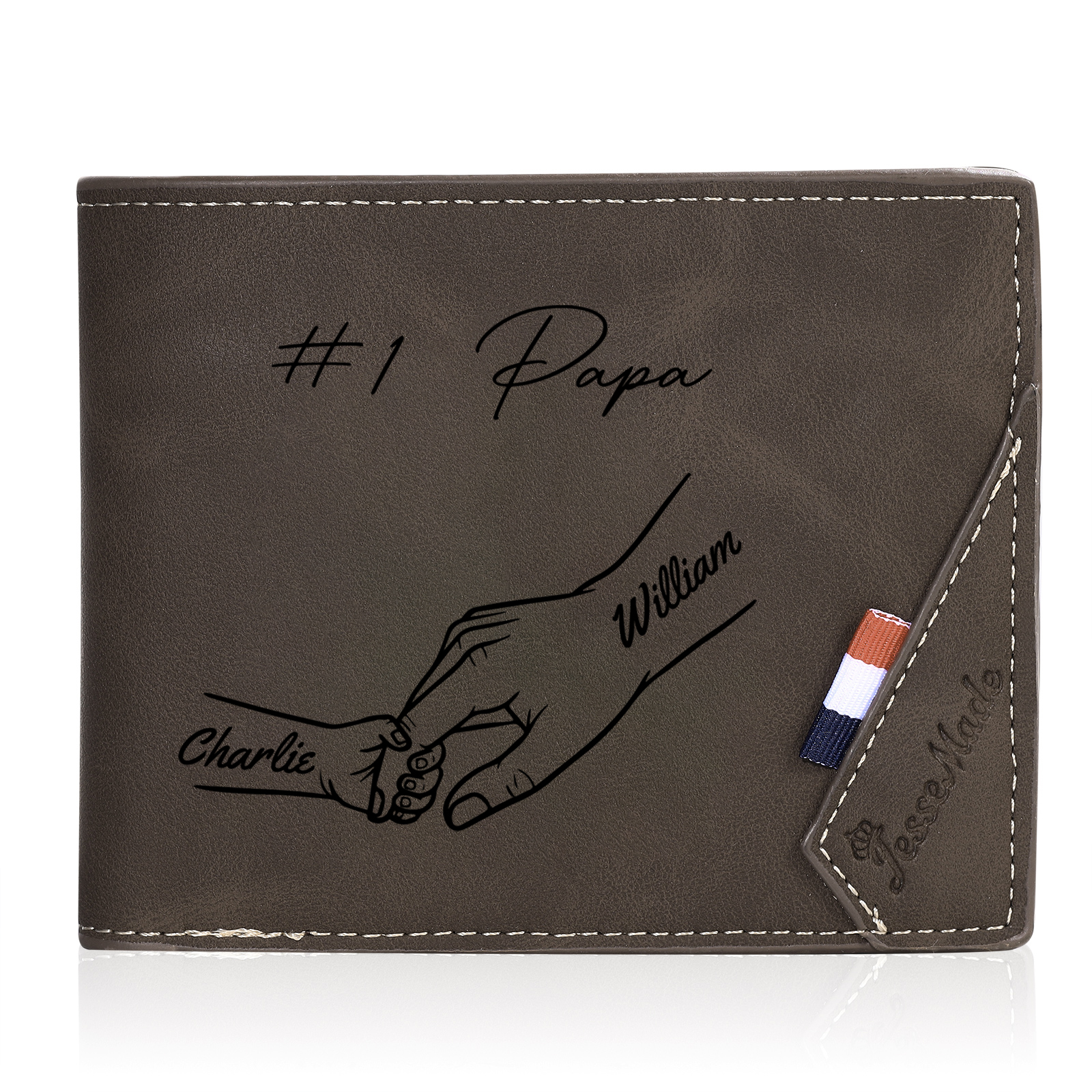 À Papa -Portefeuille Homme en cuir PU Photo Personnalisée avec 2 Prénoms Porte-Monnaie pour Papa | Jessemade