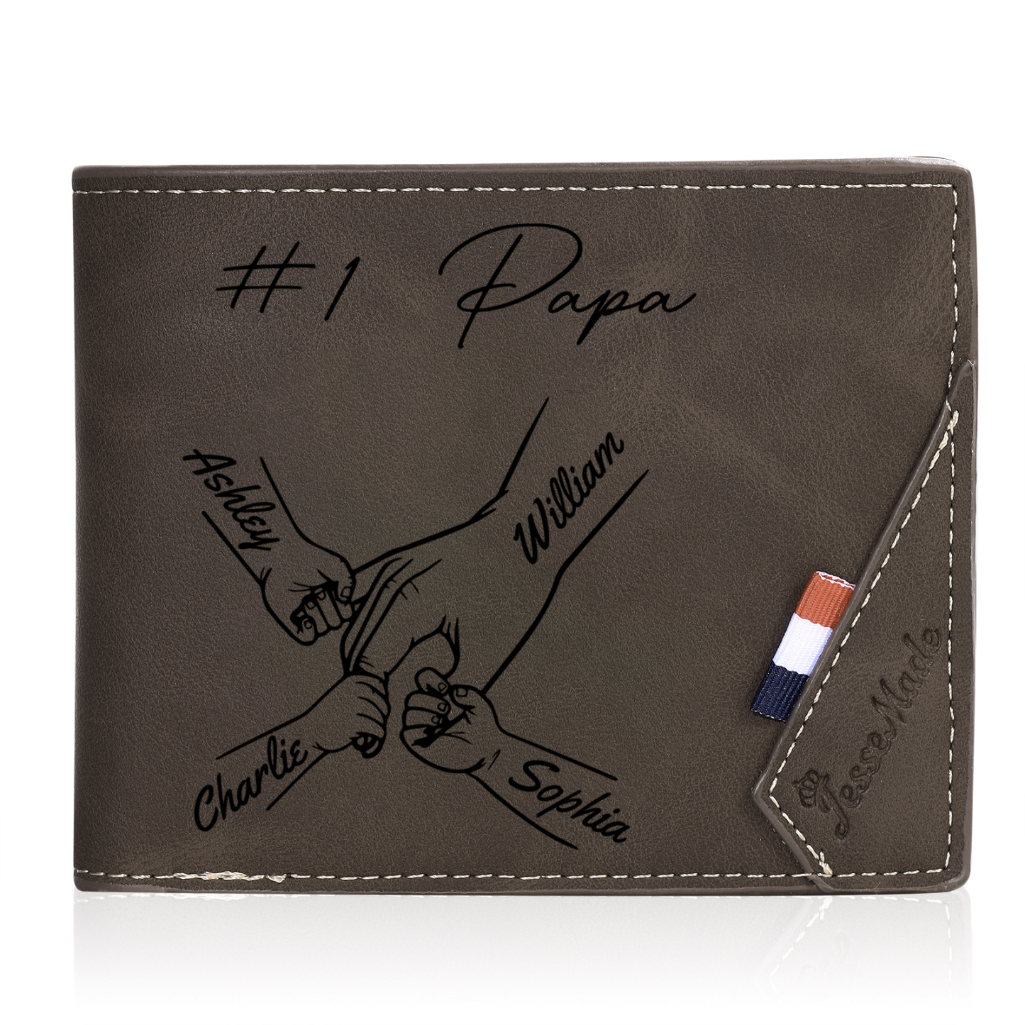 À Papa -Portefeuille Homme en cuir PU Photo Personnalisée avec 4 Prénoms Porte-Monnaie pour Papa | Jessemade