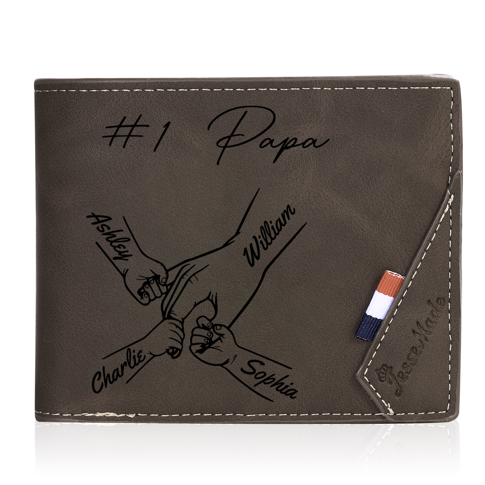 À Papa -Portefeuille Homme en cuir PU Photo Personnalisée avec 4 Prénoms Porte-Monnaie pour Papa | Jessemade