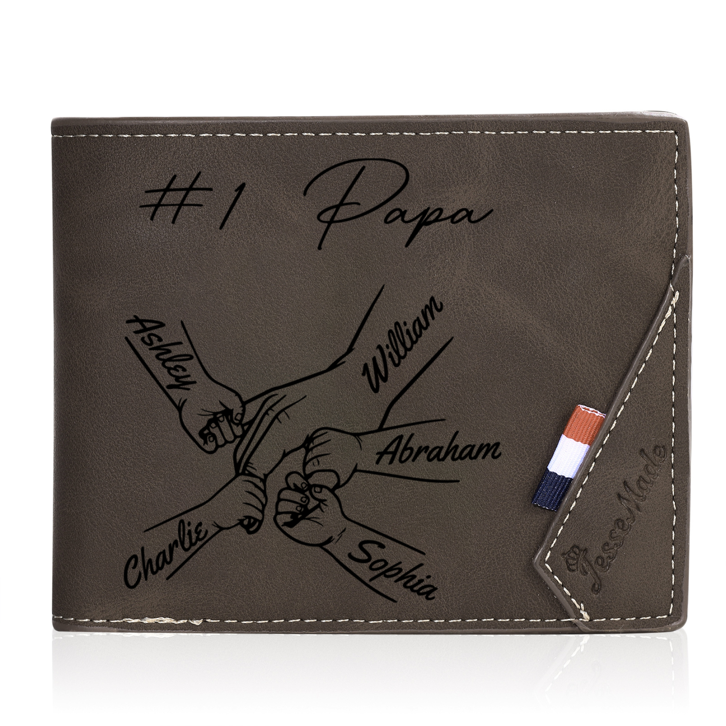 À Papa -Portefeuille Homme en cuir PU Photo Personnalisée avec 5 Prénoms Porte-Monnaie pour Papa | Jessemade