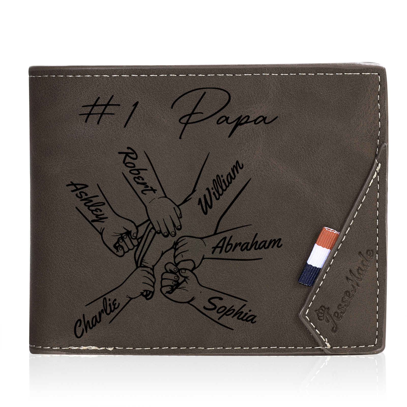 À Papa -Portefeuille Homme en cuir PU Photo Personnalisée avec 6 Prénoms Porte-Monnaie pour Papa | Jessemade